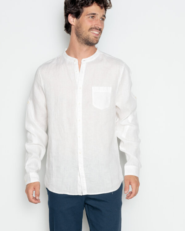 Camisa 100% Lino Cuello Mao Blanco POU NOU