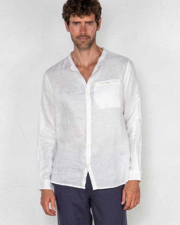 Camisa 100% Lino Cuello Mao Blanco POU NOU