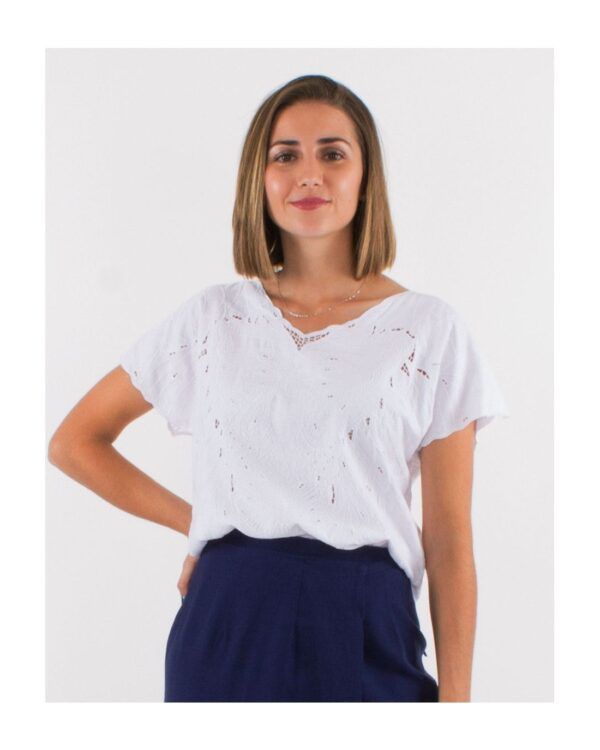 Blusa viscosa bordada Mariposa Blanco