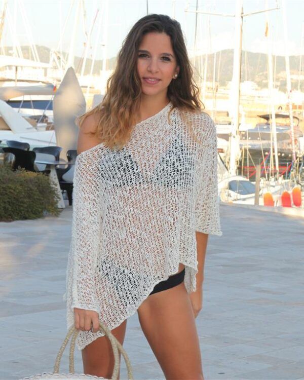 Poncho Rayón Crochet Beige