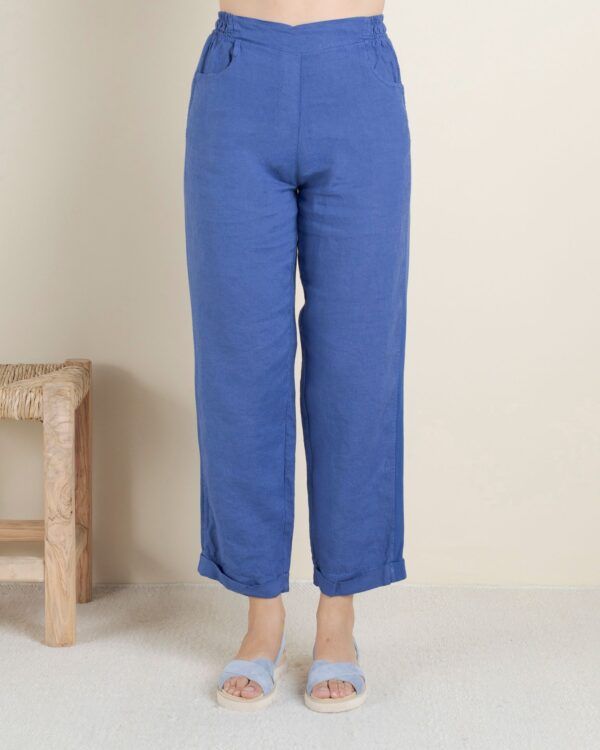 Pantalón lino canalé azul POU NOU