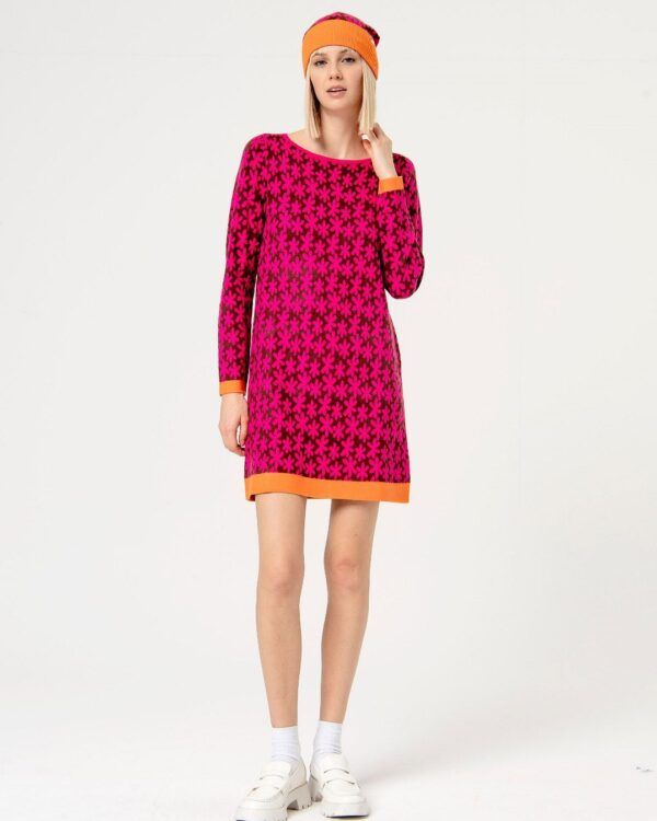 Vestido Jacquard cuello barco fucsia SURKANA