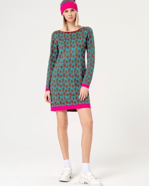 Vestido Jacquard cuello barco turquesa SURKANA