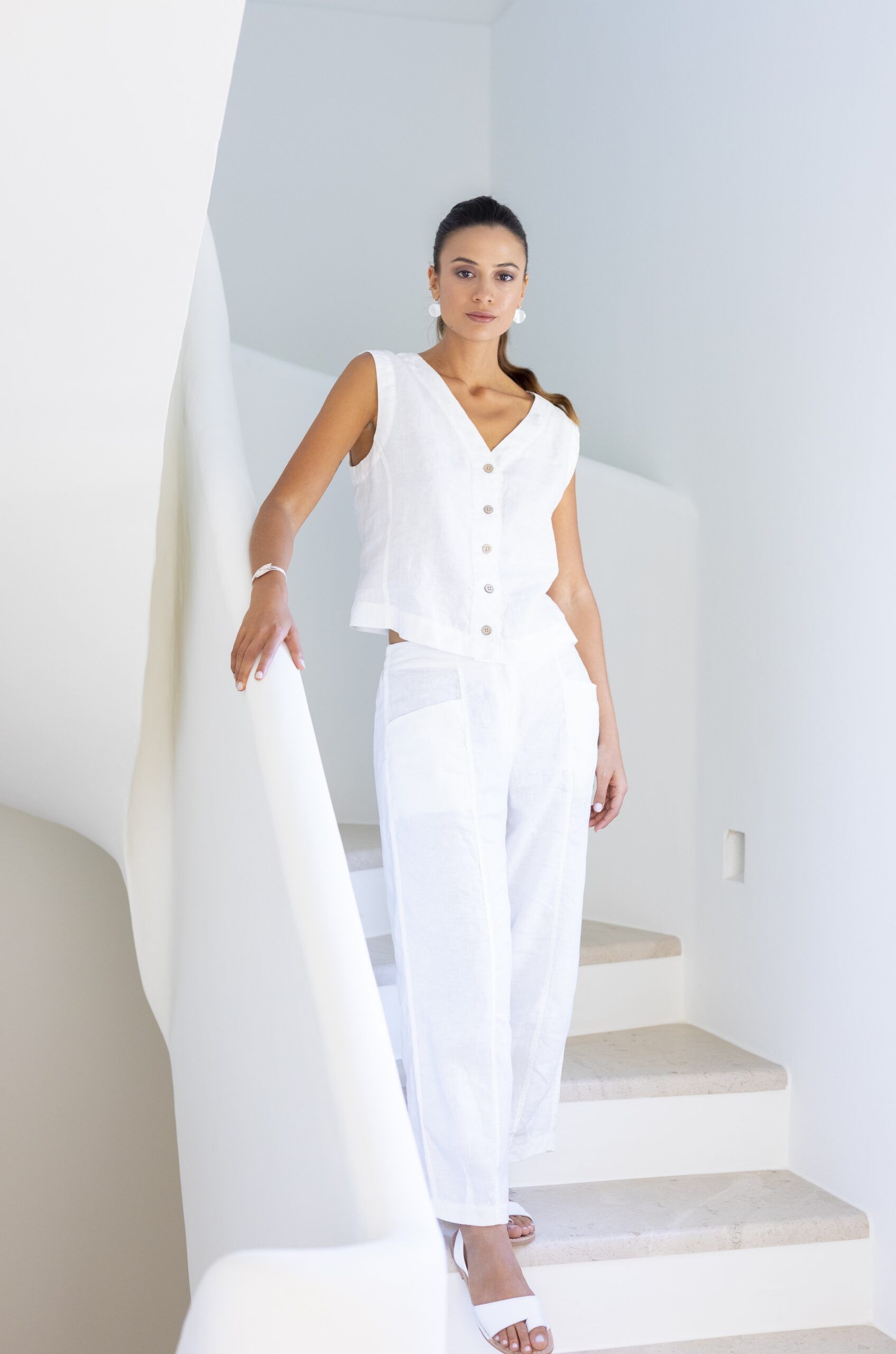 Chaleco Lino color Blanco POU NOU - Imagen 4