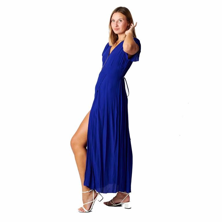 Vestido largo rayón crepe Azul royal - Imagen 4