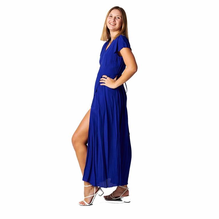 Vestido largo rayón crepe Azul royal - Imagen 3