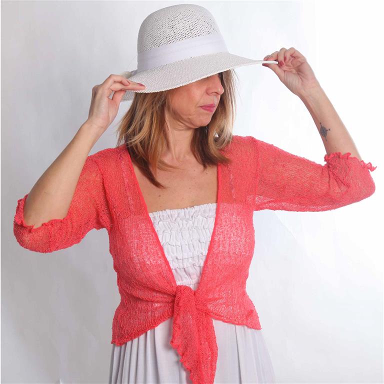 Chaqueta corta rayon crochet coral