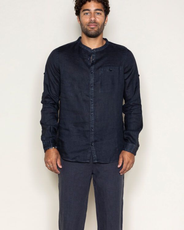 Camisa 100% Lino Cuello Mao Antracita POU NOU