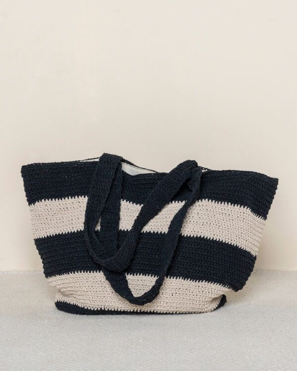 Bolso Shopper Crochet Crudo/Negro  POU NOU