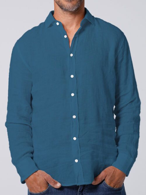 Camisa Lino M/L Azul Egeo  LA NANSA