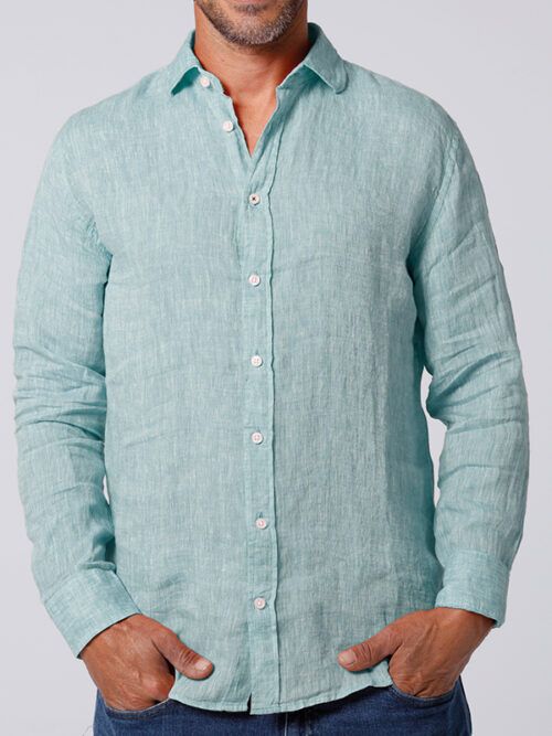 Camisa Lino M/L Verde Agua LA NANSA