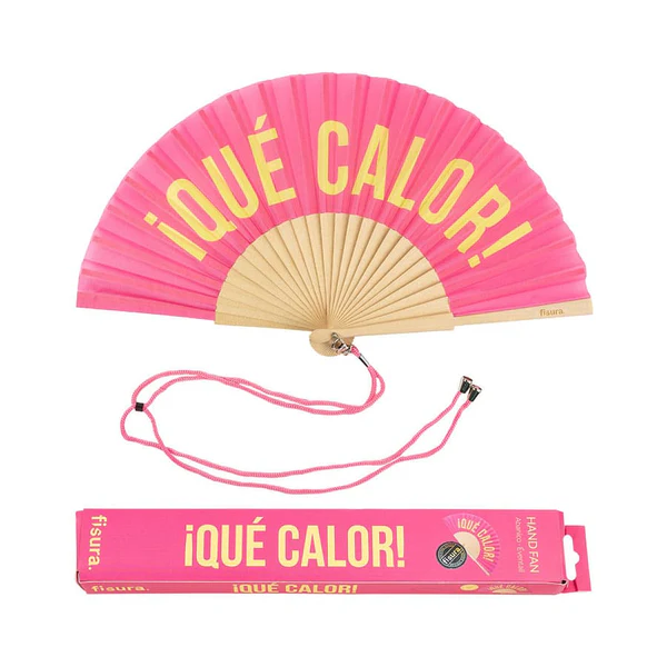 Abanico "Que Calor" rosa y amarillo
