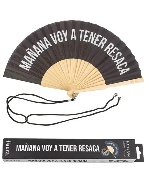 Abanico "Mañana voy a tener resaca" negro