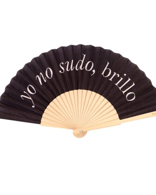 Abanico "Yo no sudo, brillo" negro