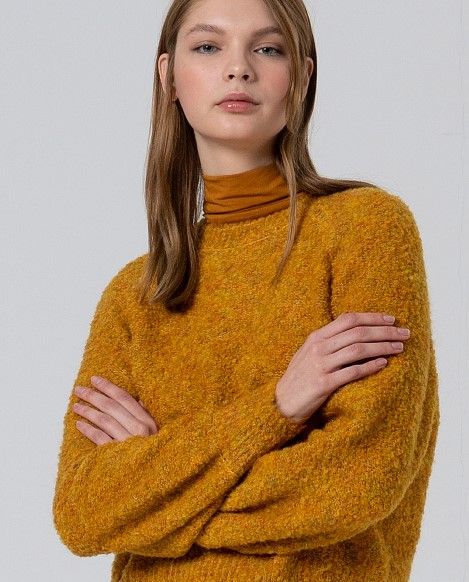 Jersey cuello redondo, manga ranglán abullonada Mostaza SURKANA - Imagen 4