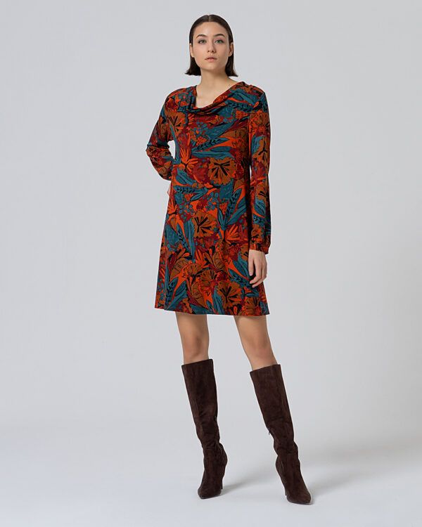 Vestido corto con vuelo y escote drapeado Teja  SURKANA