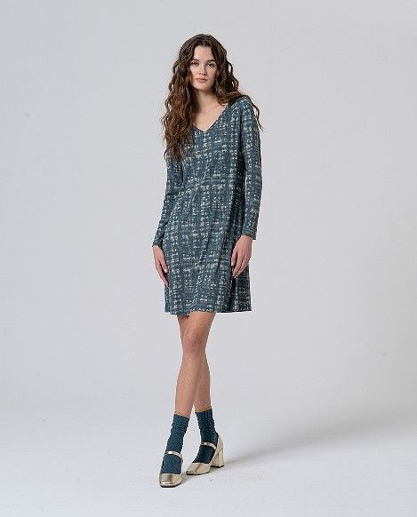 Vestido corto con cuello pico Azul acero  SURKANA