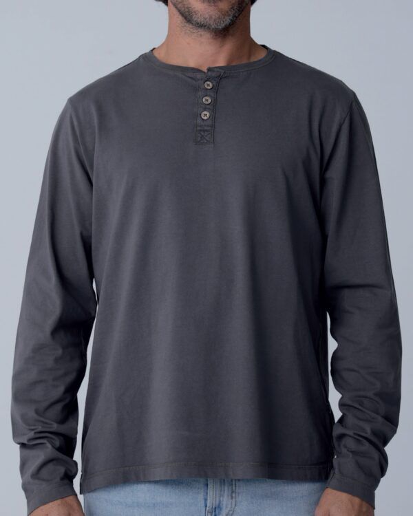Camiseta HENLLEY manga larga botones Gris oscuro LA NANSA