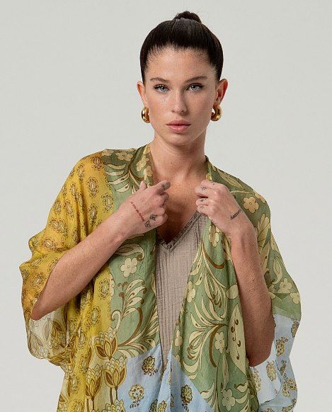 Kaftan seda abierto estampado Verde SURKANA - Imagen 3