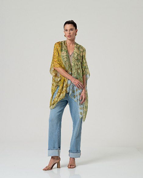 Kaftan seda abierto estampado Verde SURKANA - Imagen 4