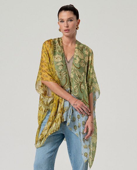 Kaftan seda abierto estampado Verde SURKANA