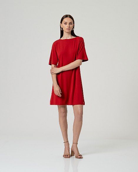 Vestido evase de manga corta Rojo   SURKANA