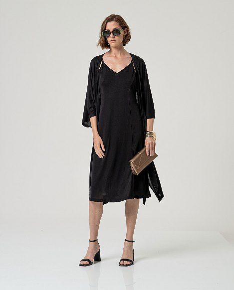 Vestido de tirantes con abertura Negro SURKANA - Imagen 4