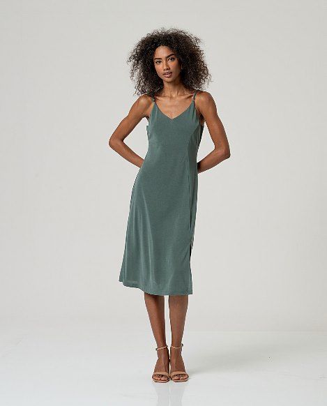 Vestido de tirantes con abertura Verde Botella   SURKANA