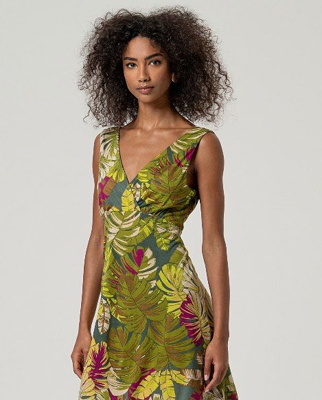 Vestido hojas escote cruzado Verde SURKANA - Imagen 3