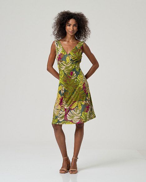 Vestido hojas escote cruzado Verde SURKANA