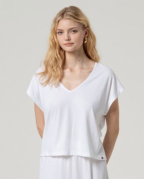 Camiseta escote pico manga corta Blanco  SURKANA