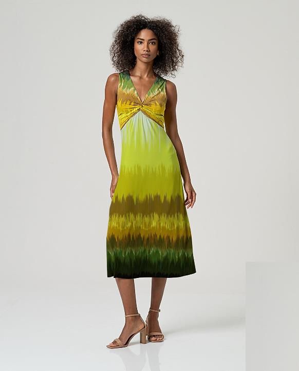 Vestido sin mangas escote drapeado Amarillo SURKANA