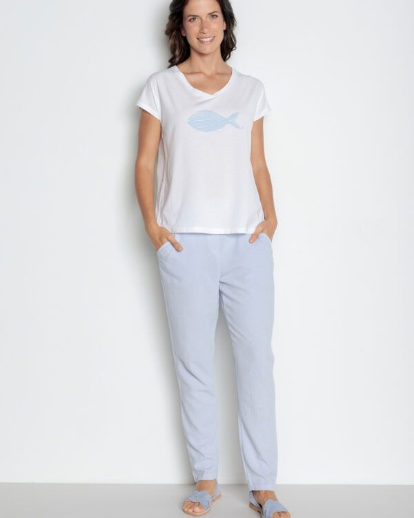 Camiseta mujer Pic Pez de Líneas Blanco  POU NOU