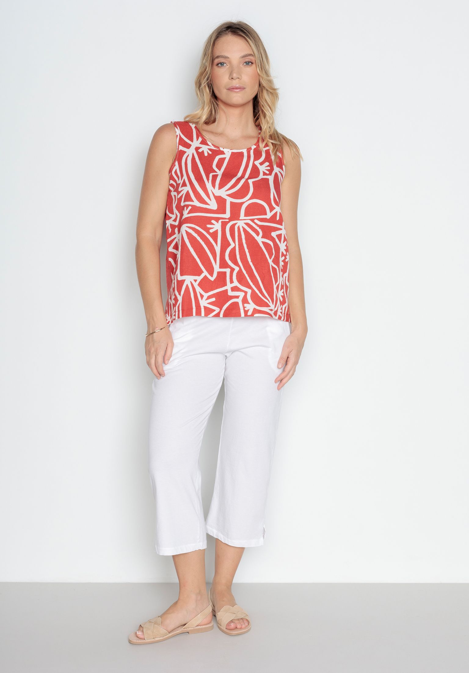 Top de Lino estampado Rojo Poma POU NOU
