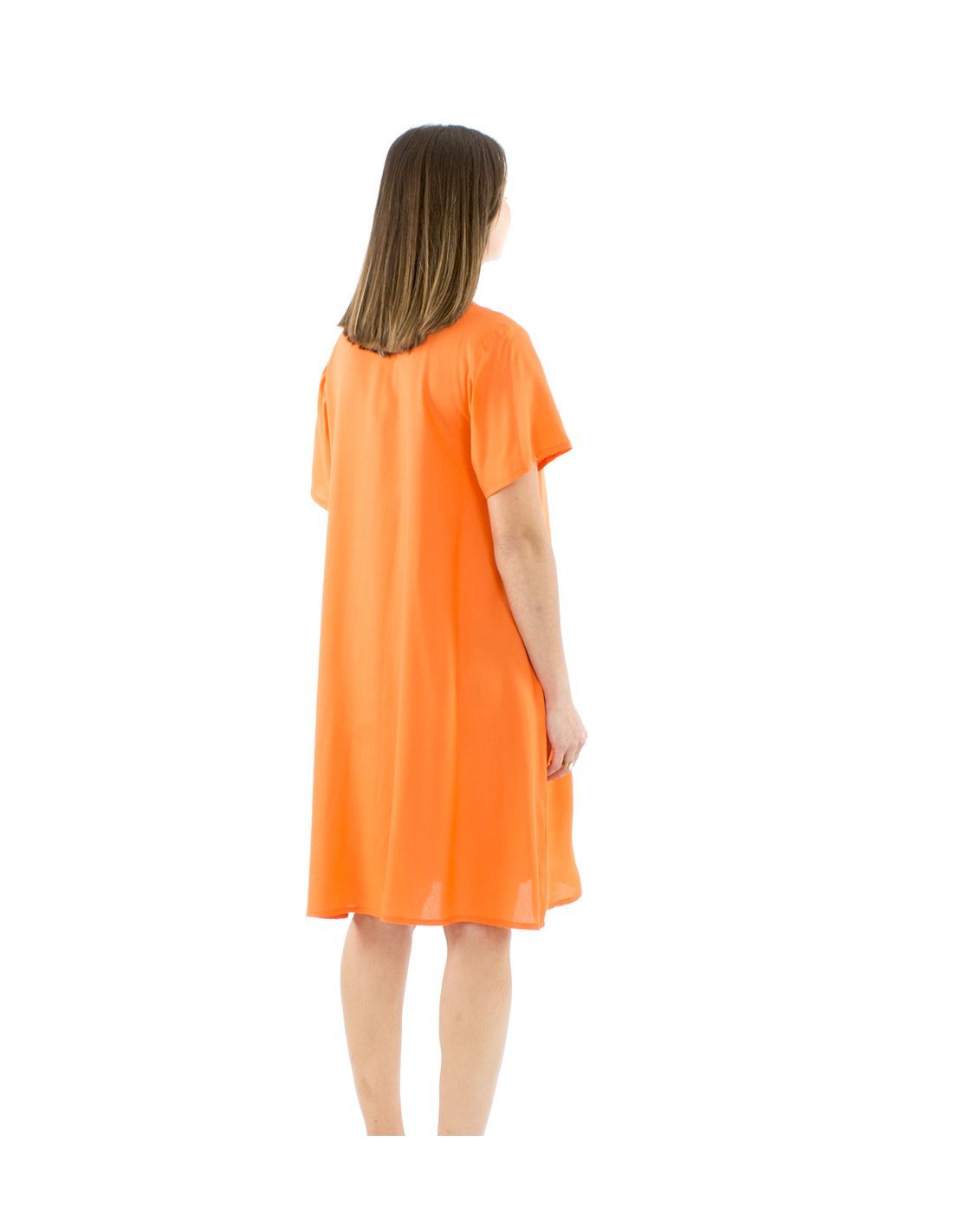 Vestido viscosa liso cuello v mangas cortas Coral - Imagen 2