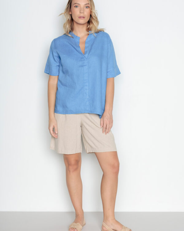 Blusa Lino vuelo Mao Azul Royal POU NOU