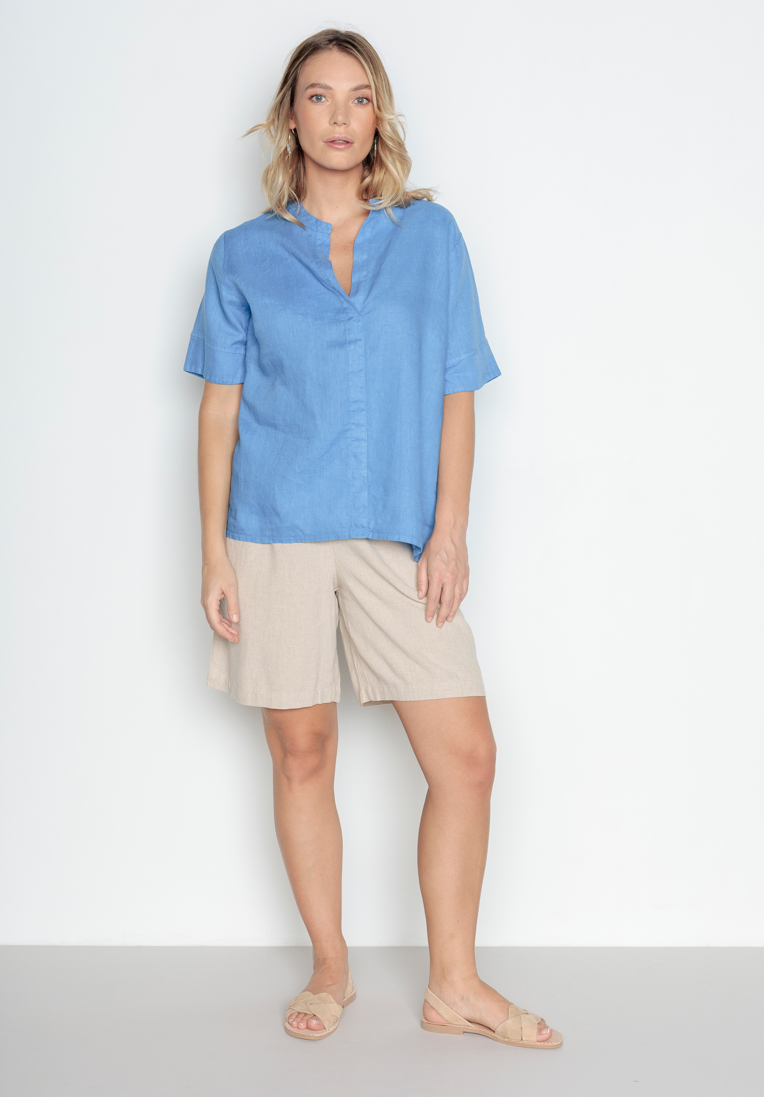 Blusa Lino vuelo Mao Azul Royal POU NOU
