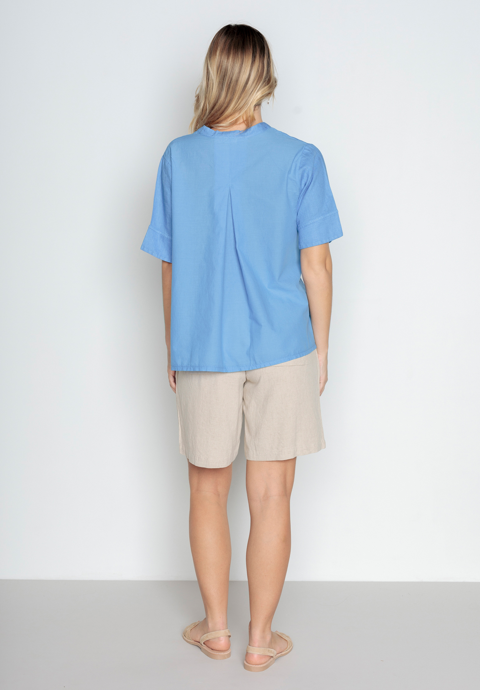 Blusa Lino vuelo Mao Azul Royal POU NOU - Imagen 2