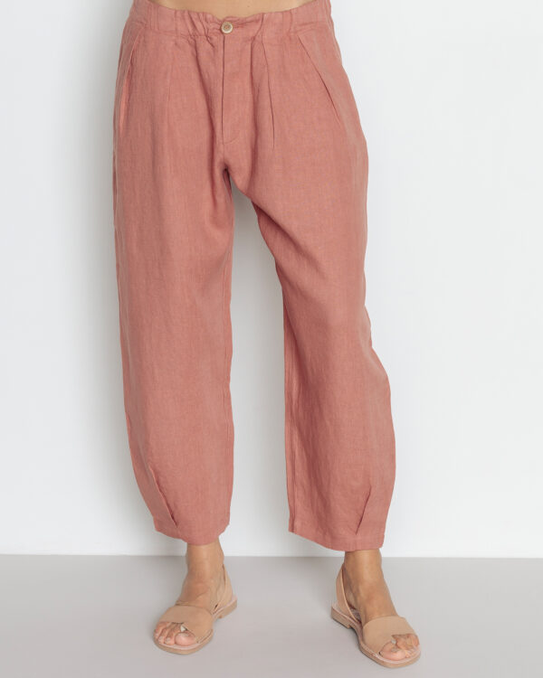 Pantalón lino fruncido Canela  POU NOU