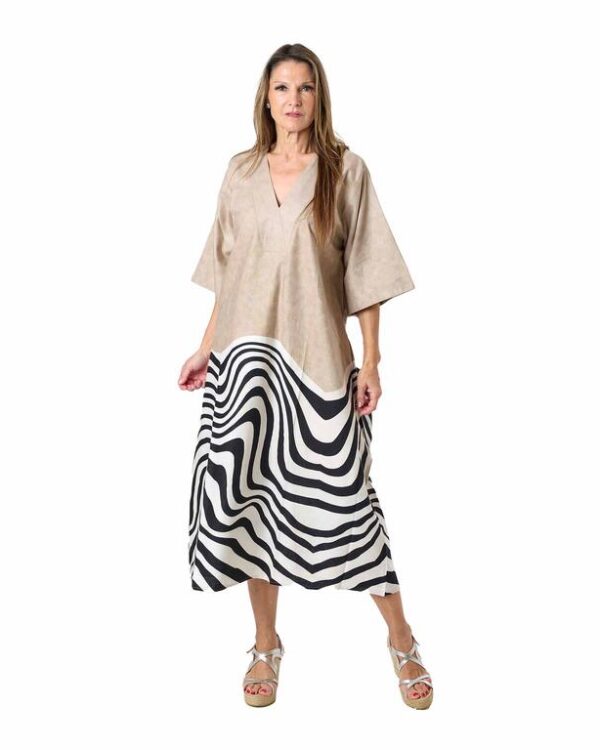 Vestido oversize manga corta Beige/Negro TU
