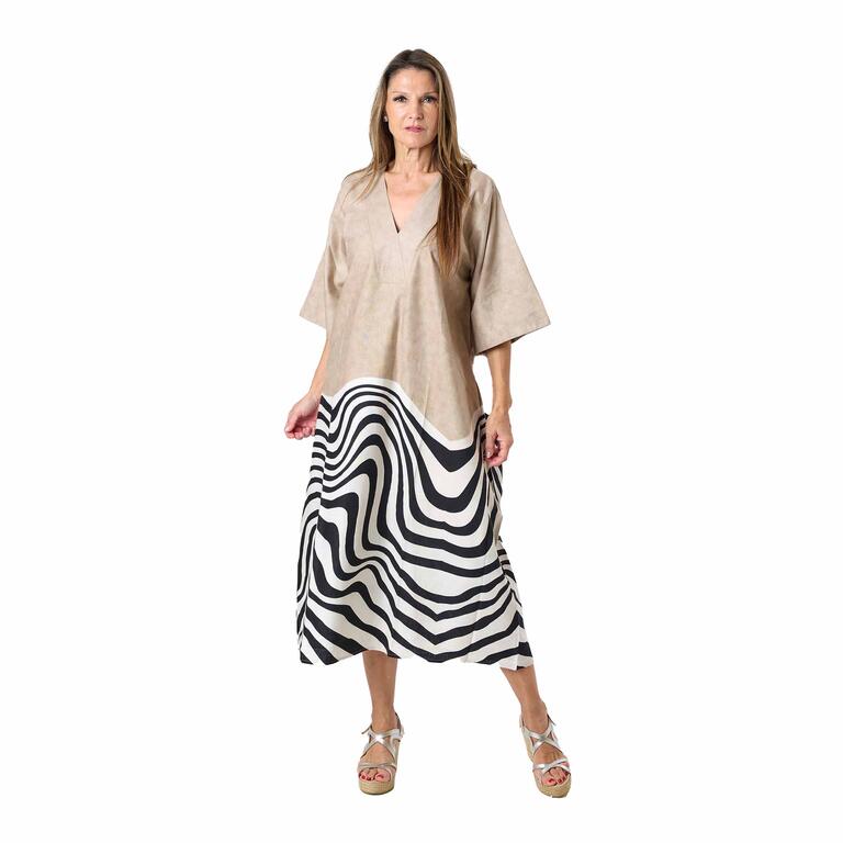Vestido oversize manga corta Beige/Negro TU
