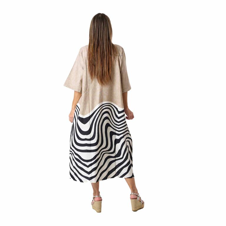 Vestido oversize manga corta Beige/Negro TU - Imagen 2