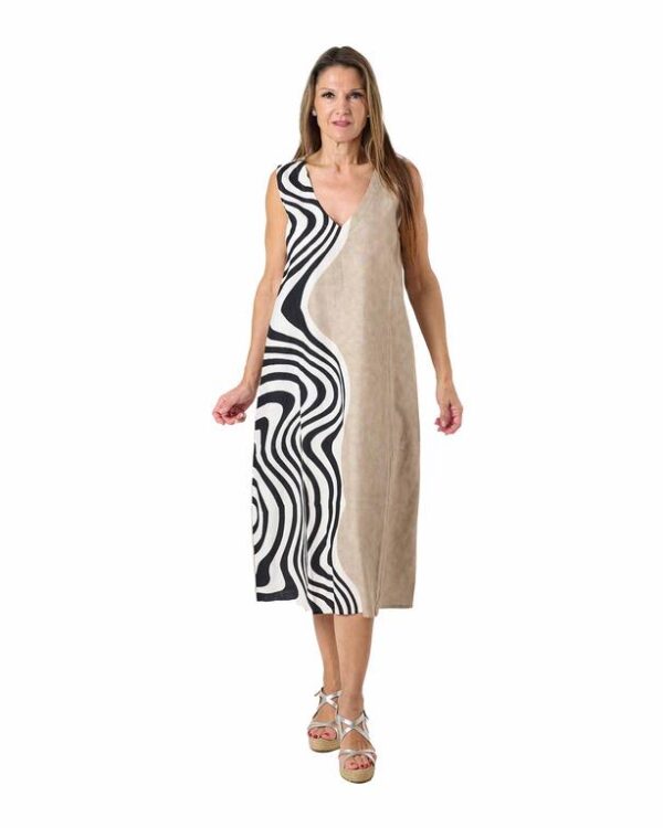 Vestido oversize tirantes corta Beige/Negro TU
