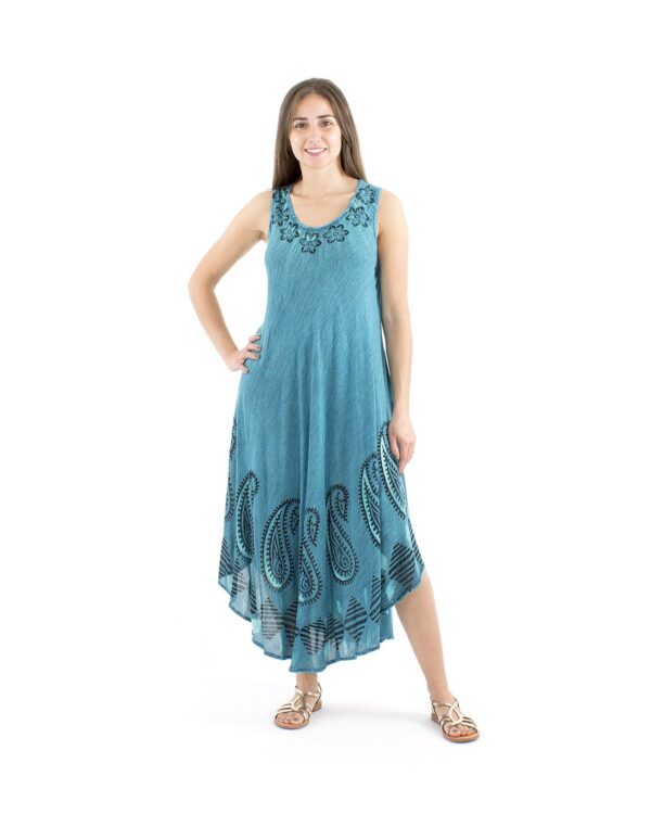 Vestido Paraguas Viscosa Tiruantes Turquesa TU