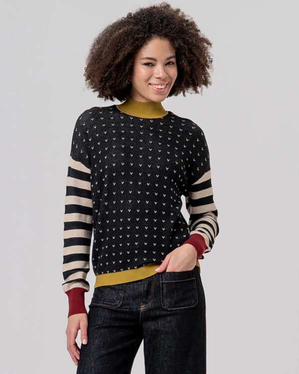 Jersey cuello perkins con motivo Negro SURKANA
